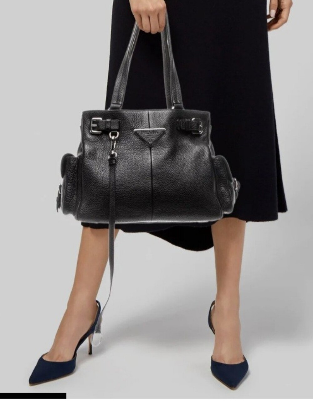 Prada Black Pebbled Leather Shoulder Tote
